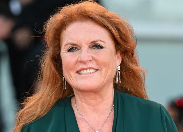 sarah ferguson wears olive green dress in cannes fit for bridgerton