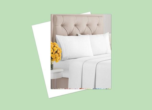 top-selling bedsheets amazon prime day 2024: white bed with beige headboard