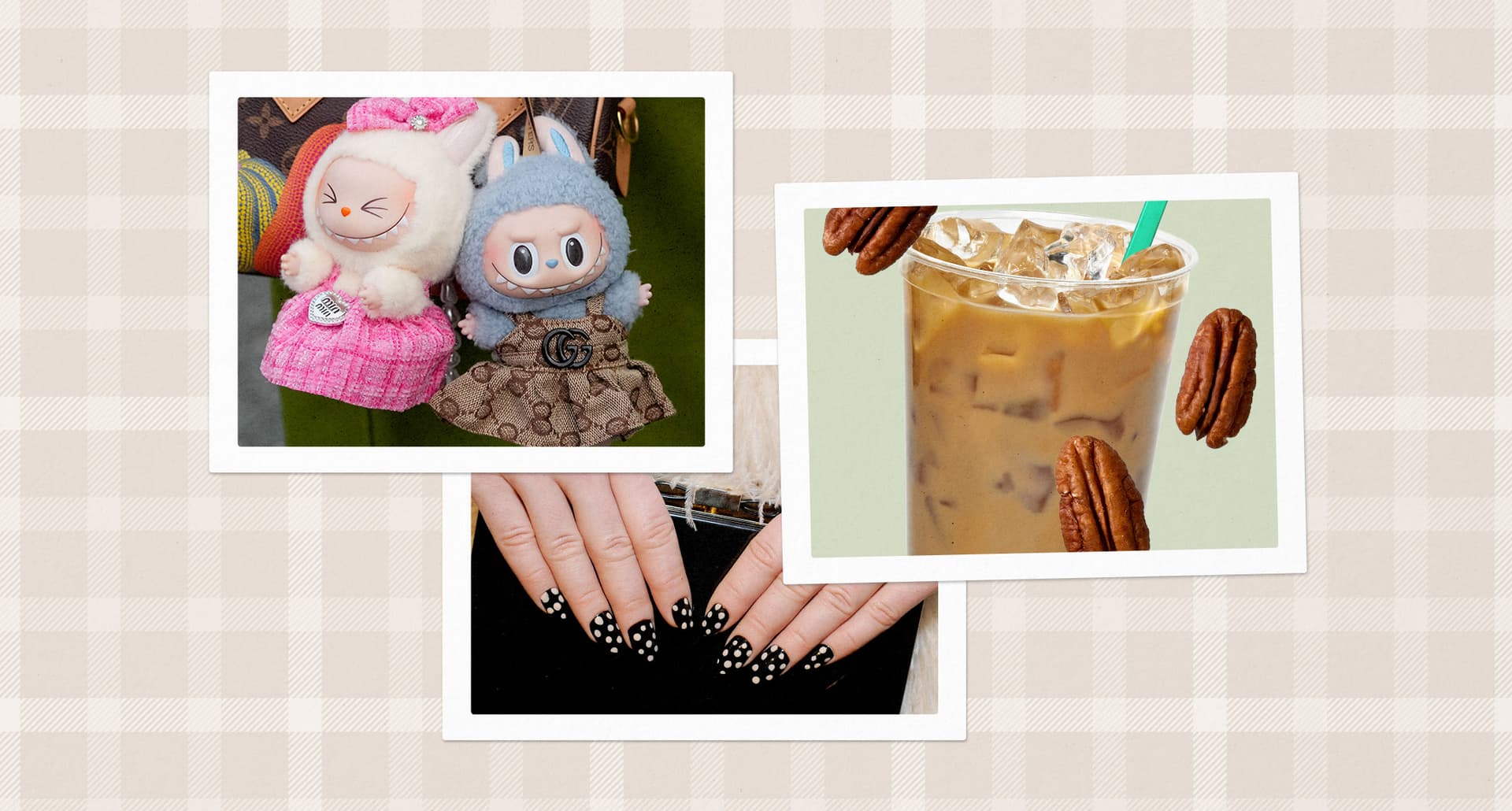 fall-trends: labubus, starbucks pecan latte and polka dot nails