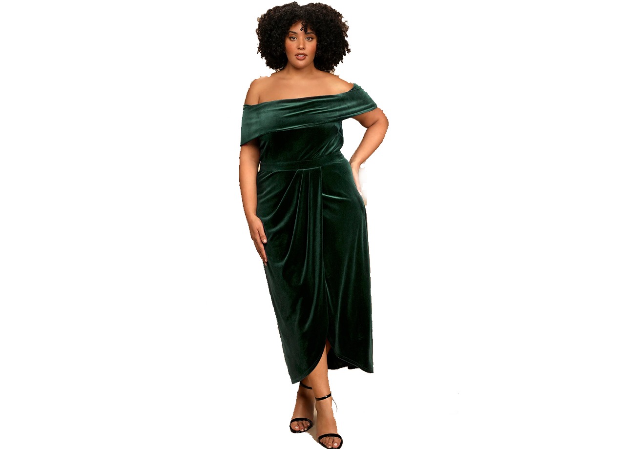 I'm Enchanted Emerald Green Velvet Off-the-Shoulder Maxi Dress